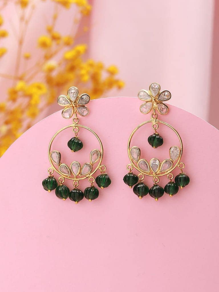 Gold Plated Green AD Chandbali Delicate Earring view 2