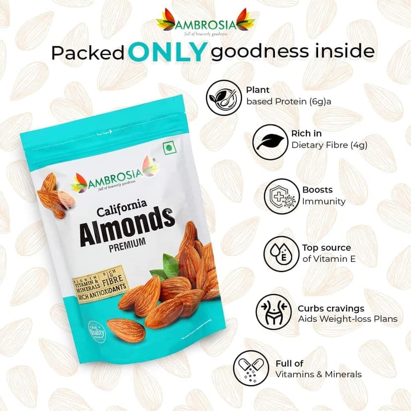 Ambrosia California Whole Almonds 500g (Pack of 1) view 3