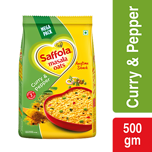 Saffola Masala Oats - Tasty Evening Snack, Fibre Rich, Curry & Pepper, 500 g