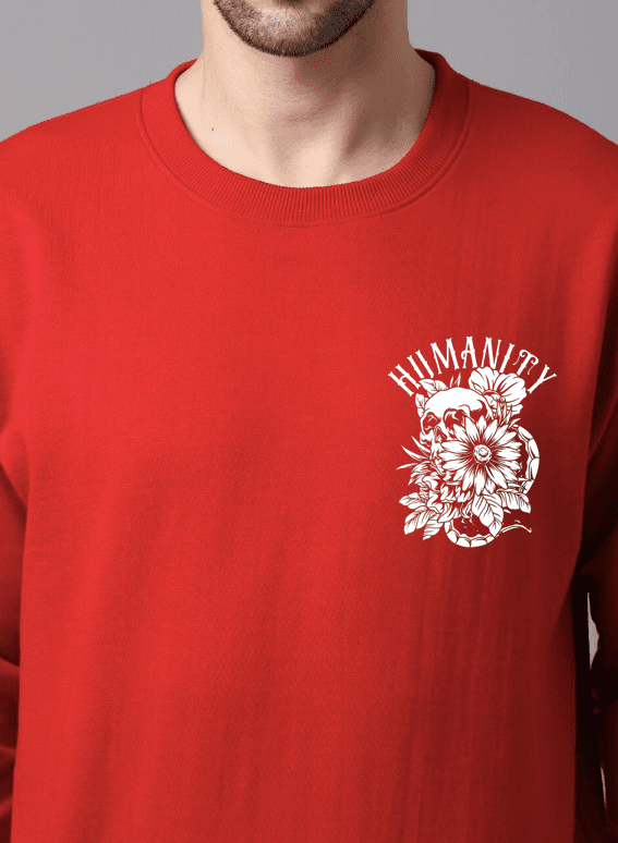 Oversized Crew Neck Sweatshirt: Red Humanity