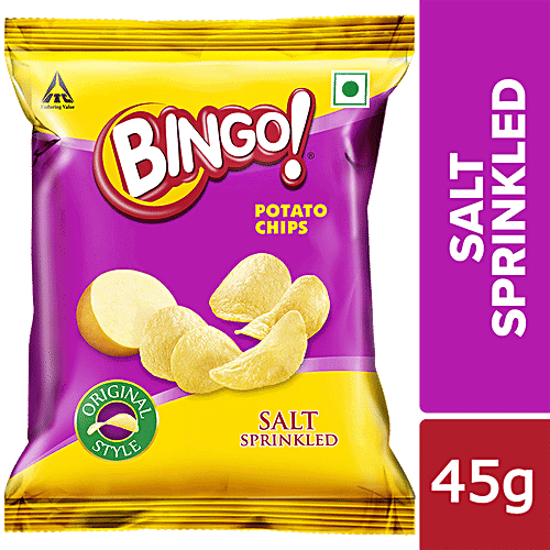 Bingo Flat Cut Salted Potato Chips - Original Style, Salt Sprinkled, Pack For Snacks, 45g