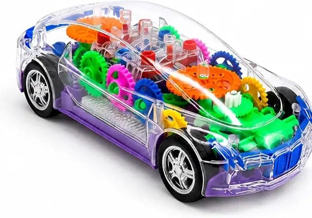 Transparent Gear Car Toy with Moving, Flashing LED Lights & Music Bump and Go Educational Vehicle for Kids, Boys & Girls Battery Operated Mechanical view 3