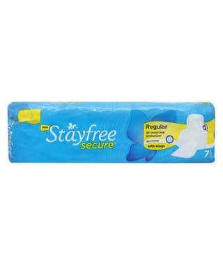 Stayfree Sanitary Pads - Secure Dry Cover, With Wings, 7 Pcs