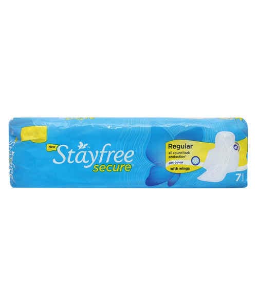 Stayfree Sanitary Pads - Secure Dry Cover, With Wings, 7 Pcs