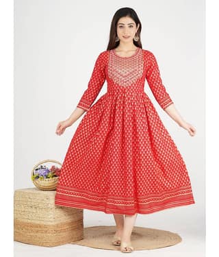 Jaipuri Collection - Red Rayon Women's Flared Kurti ( Pack of 1 )