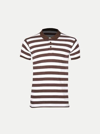 Mens Brown Fashion Striped Cotton Polo T-shirt