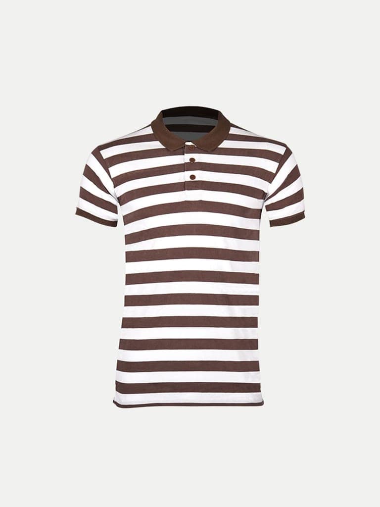 Mens Brown Fashion Striped Cotton Polo T-shirt