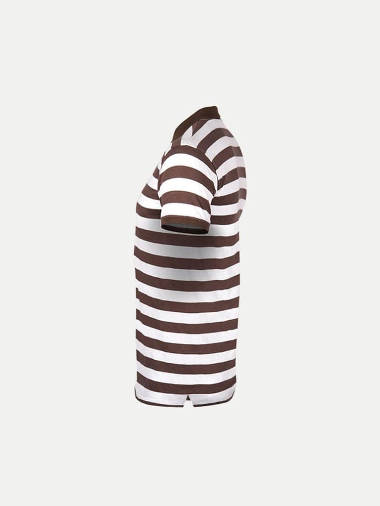 Mens Brown Fashion Striped Cotton Polo T-shirt view 3