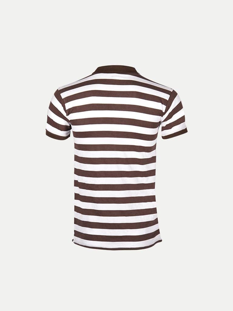 Mens Brown Fashion Striped Cotton Polo T-shirt view 4
