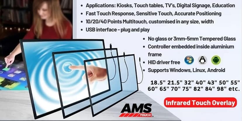 43" AMS Infrared Touchscreen Overlay Without Glass, 40 Finger Multi-Touch Points with Gesture Support, USB-HID Plug & Play view 4