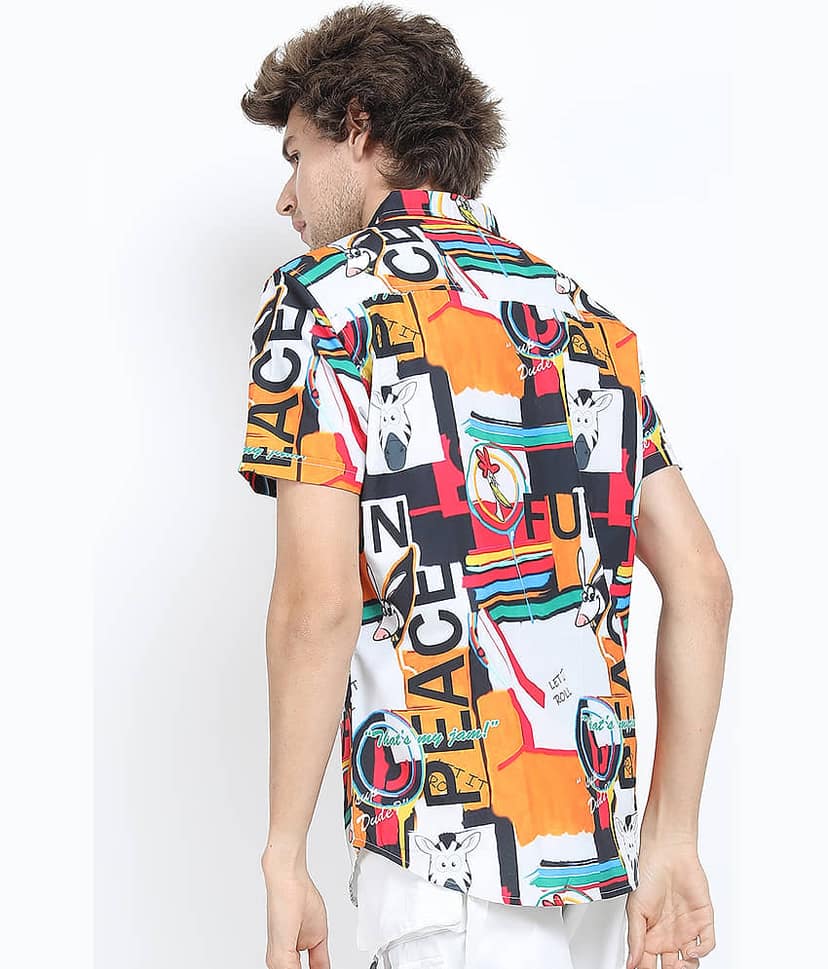 Locomotive Polyester Slim Fit Printed Half Sleeves Men's Casual Shirt - Multicolor ( Pack of 1 ) view 3