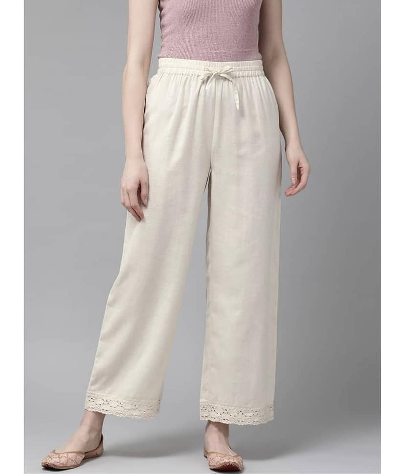 AMIRA'S INDIAN ETHNICWEAR - Off White Cotton Women's Palazzo ( Pack of 1 )