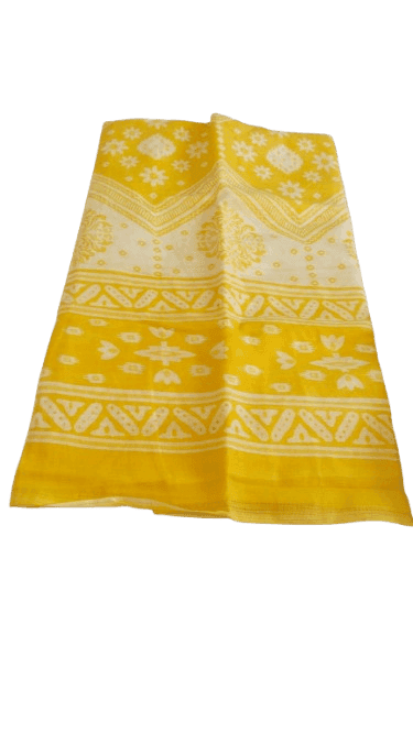 Yellow and White Floral Embroidered Cotton Suit with Chiffon Dupatta view 2