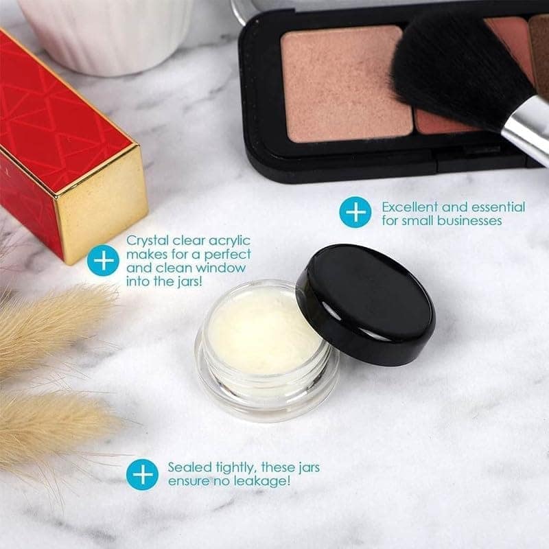 Empty Acrylic San Jar Transparent Cosmetic Container with Leakproof inner lids for Lip Balms, Lip Scrubs, Body Butters, Eyeshadow, Makeup & DIY cosmetics beauty products - PRNT view 3