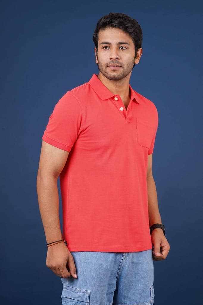 Men's Dark Pink Pocket Polo T-Shirt view 2