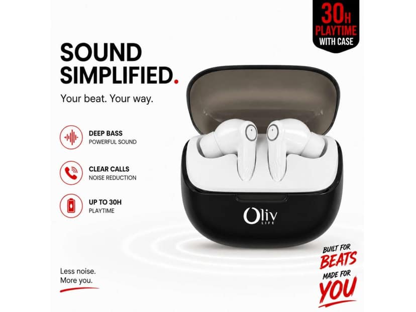 OlivLife NERO True Wireless Earbuds, Bluetooth 6.0 in-Ear Headphones with ENC Mic, 14H Playtime, Deep Bass, Premium Sound, Type-C Fast Charging Case - Gray view 3