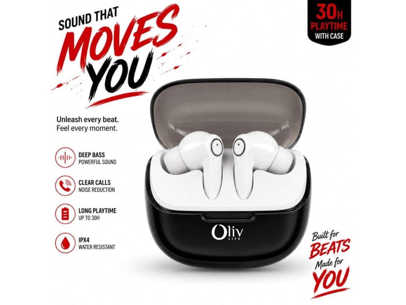 OlivLife NERO True Wireless Earbuds, Bluetooth 6.0 in-Ear Headphones with ENC Mic, 14H Playtime, Deep Bass, Premium Sound, Type-C Fast Charging Case - Gray view 4