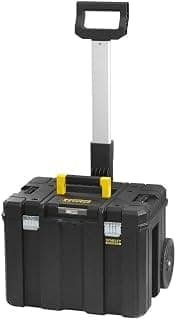 STANLEY FATMAX FMST1-75753 PRO-STACK™ Mobile Storage Box, 50 Kg Weight Capacity, Anti-Rust Metal Latches & Hinges, 7'' Durable Wheels,Telescopic Handle, Padlock Eye For Security, 100x51.2x43.5 cm