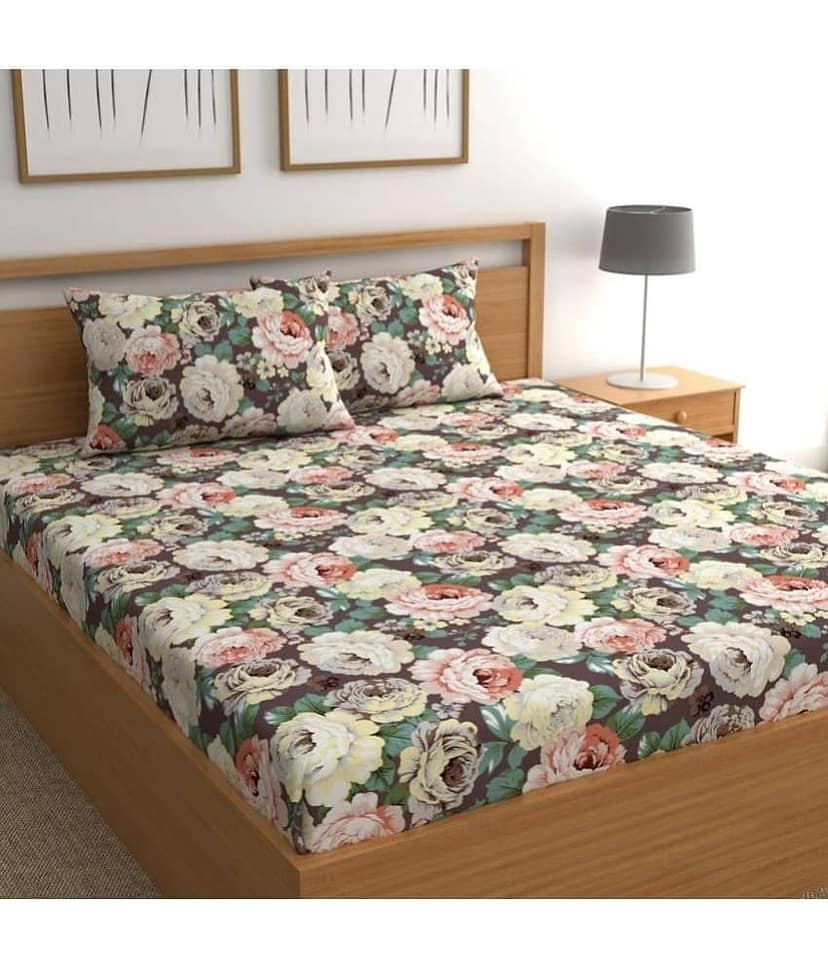 chhavi india Poly Cotton 1 Double Bedsheet with 2 Pillow Covers ( Brown )