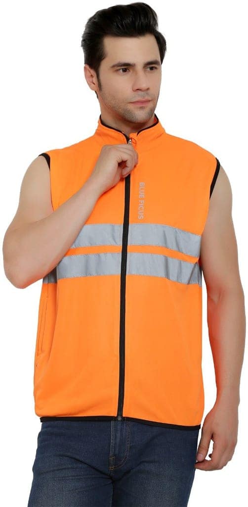 BlueFicus Men's Polyester Orange Jacket Safety Jacket Running Travel Trekking and Sunscreen jacket for Men Boys Winter Casual Wear (Orange) view 2