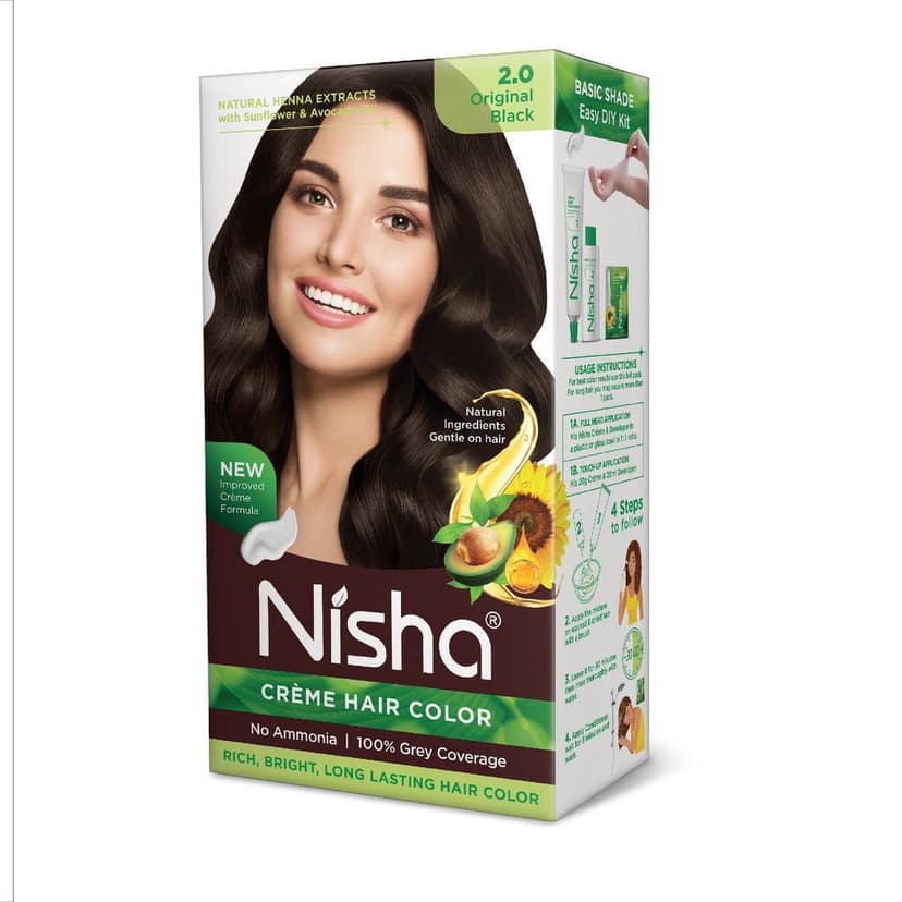 Nisha Creme Hair Color Original Black 60g, Permanent Hair Color for Women & Men, Ammonia Free Hair Colour