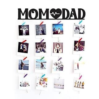 Khush Its Amazing Wood Mom Dad Hanging Photo Display, DIY Picture Photo Frame Collage Set Includes Multi colour Clips
