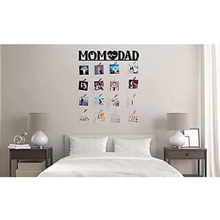 Khush Its Amazing Wood Mom Dad Hanging Photo Display, DIY Picture Photo Frame Collage Set Includes Multi colour Clips view 2