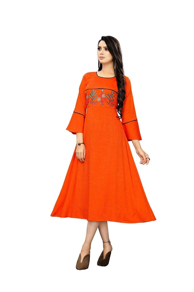 B&T Swara Women's Rayon' Two Tone Slub Kurti (BT137_Orange_XXL) (XX-Large, Orange)
