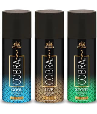 ST.JOHN Cobra Live,Cool & Sport Deodorant Spray for Men 150ml Each (450ml) Pack of 3