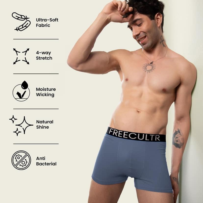 Freecultr Men's Underwear Organic Cotton (Ultrasoft Waistband) Premium Snug-Fit Trunk Pack of 2-Coral,Shadow Blue view 5