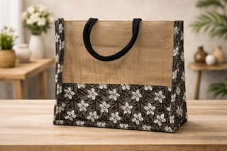 Handcrafted Jute & Fabric Tote Bag – Eco-Friendly Floral Carry Bag