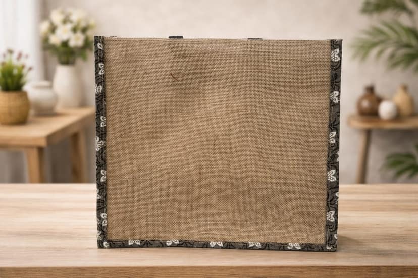 Handcrafted Jute & Fabric Tote Bag – Eco-Friendly Floral Carry Bag view 2