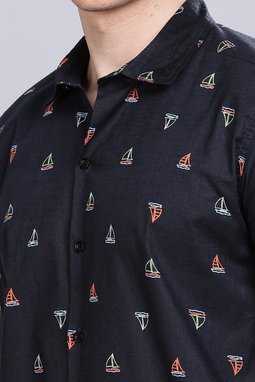 Navy Boat Club Printed Shirt view 2