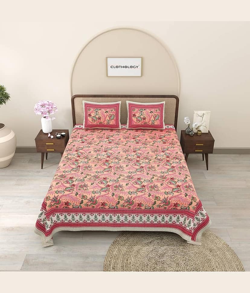 CLOTHORO Cotton 1 Double Bedsheet with 2 Pillow Covers ( Peach )