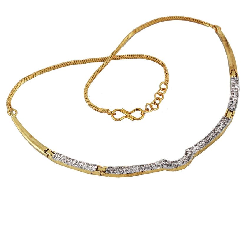 Lucky Jewellery 18K Gold Plated American Diamond (AD) White Color Hasli/Choker/Pendant with Chain.(231-U6NA-1280) view 2