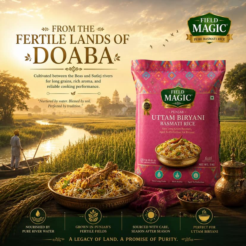 Field Magic Uttam Punjabi Basmati Rice | Punjab Extra Long Grain Premium Rice (Upto 24mm Cooked) | Aromatic Premium Punjab Basmati Rice| # Kg view 3