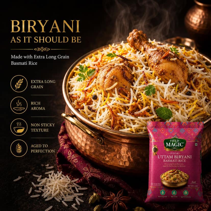 Field Magic Uttam Punjabi Basmati Rice | Punjab Extra Long Grain Premium Rice (Upto 24mm Cooked) | Aromatic Premium Punjab Basmati Rice| # Kg view 4