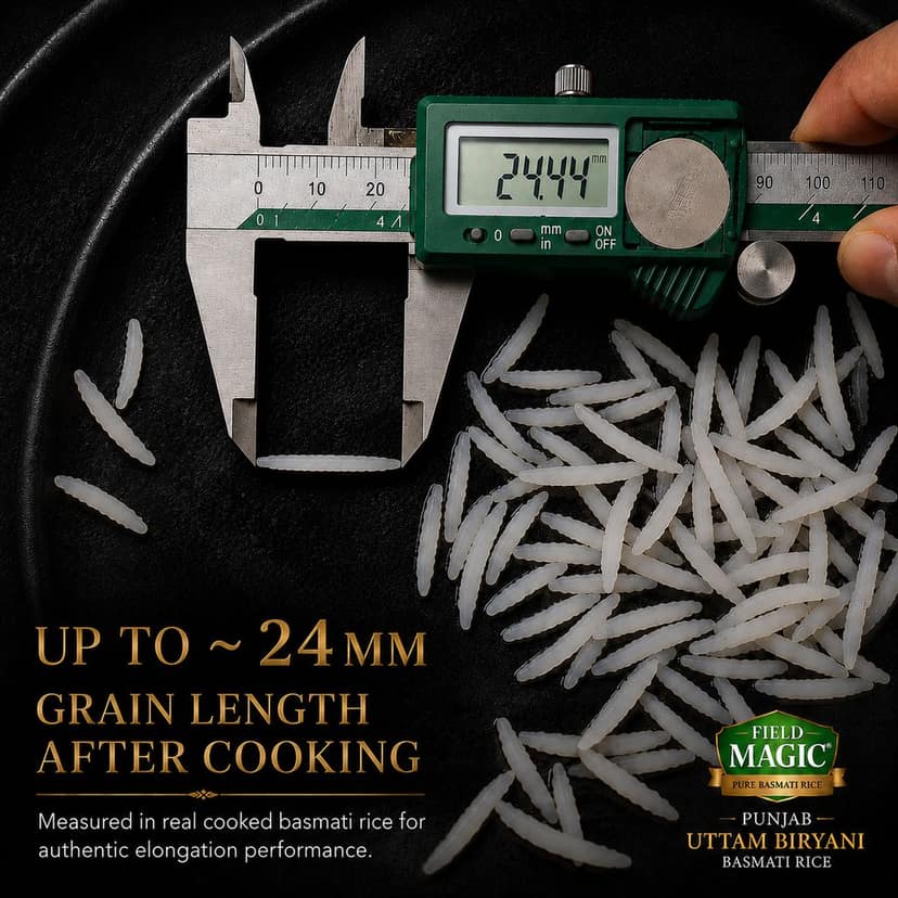 Field Magic Uttam Punjabi Basmati Rice | Punjab Extra Long Grain Premium Rice (Upto 24mm Cooked) | Aromatic Premium Punjab Basmati Rice| # Kg view 6