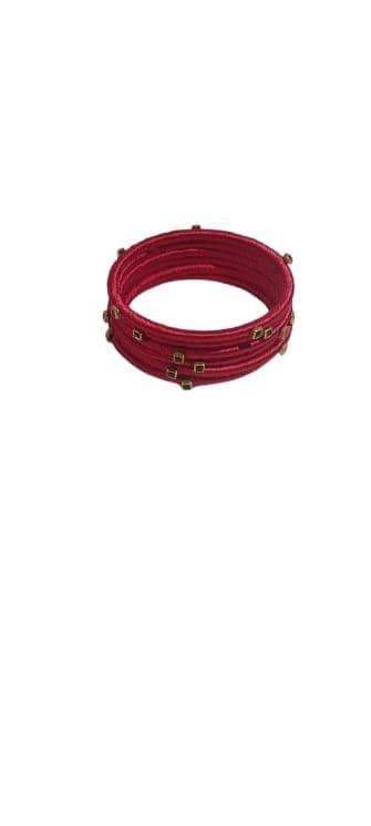 Red and Gold Silk Thread Bangle Set view 3