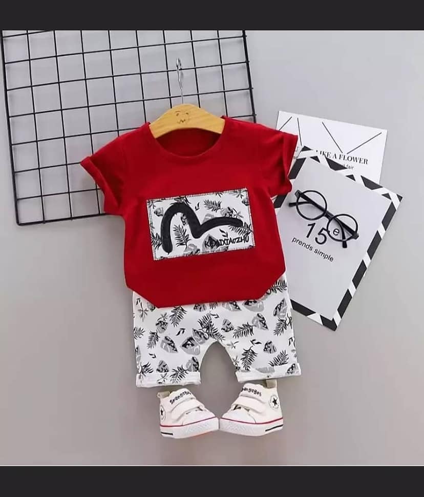 CUTEVIBE Pack of 1 Unisex for Baby Cotton Blend Top & Shorts ( Red )