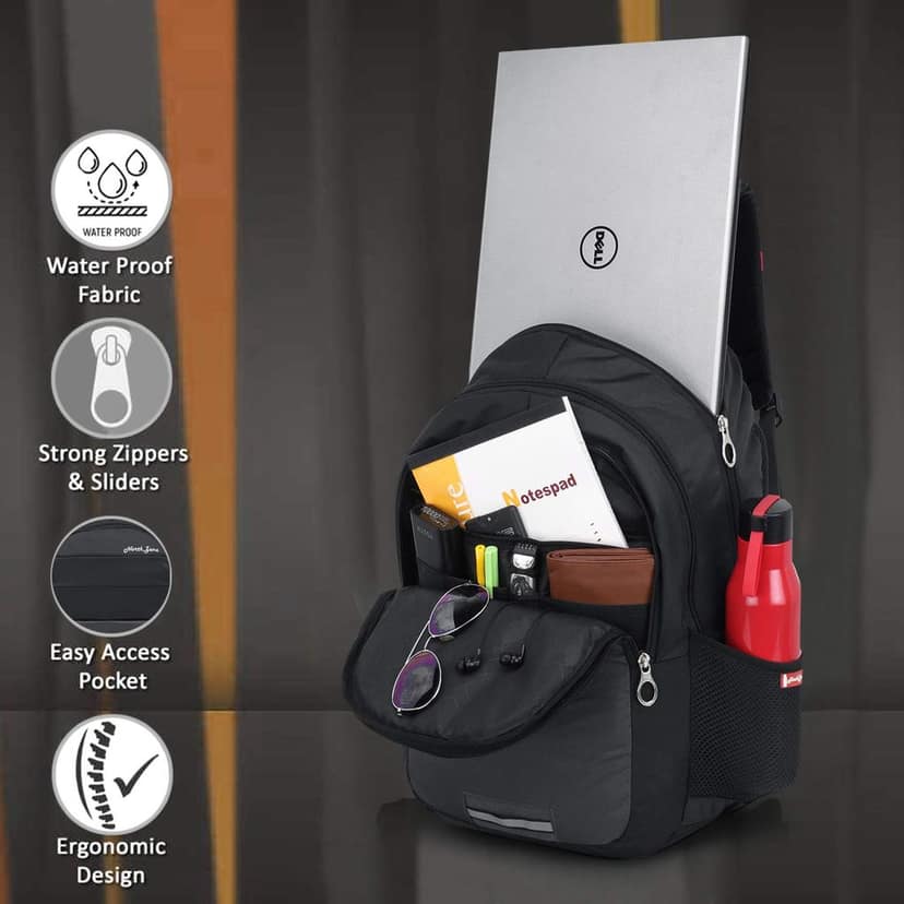NORTH ZONE Laptop Backpack for Men & Women | 30L Water Resistant Casual College School Office Travel Bag | Fits Up to 15.6 Inch Laptop | 3 Spacious Compartments | Black view 2