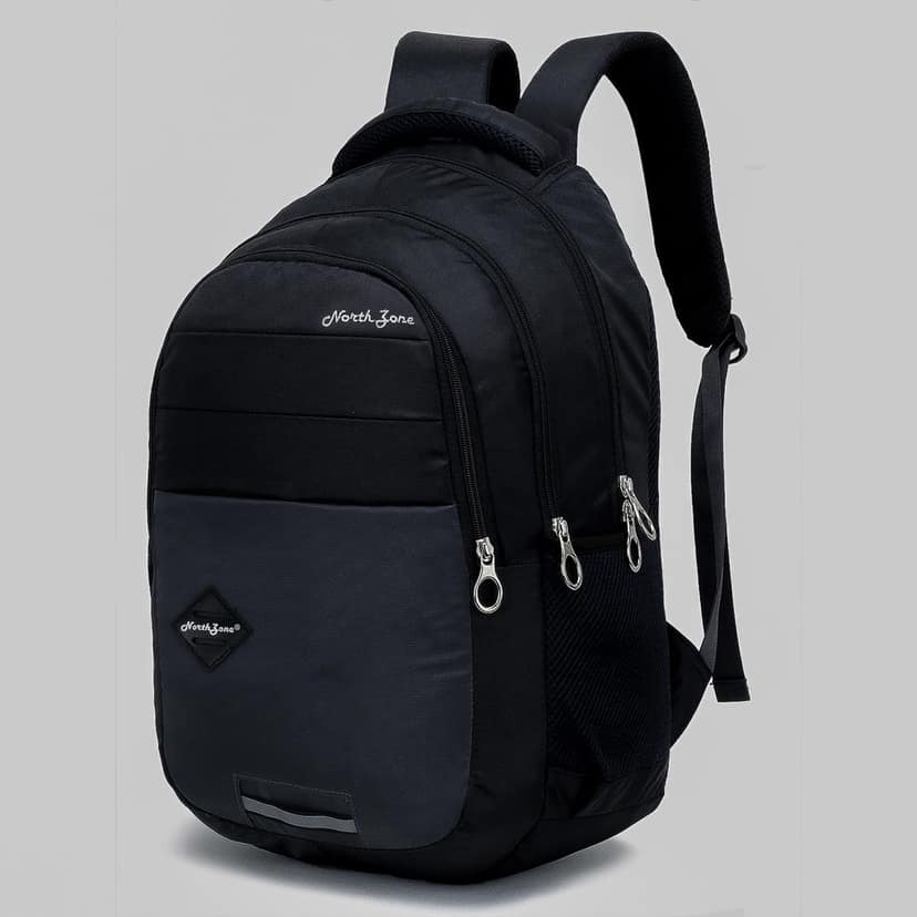 NORTH ZONE Laptop Backpack for Men & Women | 30L Water Resistant Casual College School Office Travel Bag | Fits Up to 15.6 Inch Laptop | 3 Spacious Compartments | Black view 3