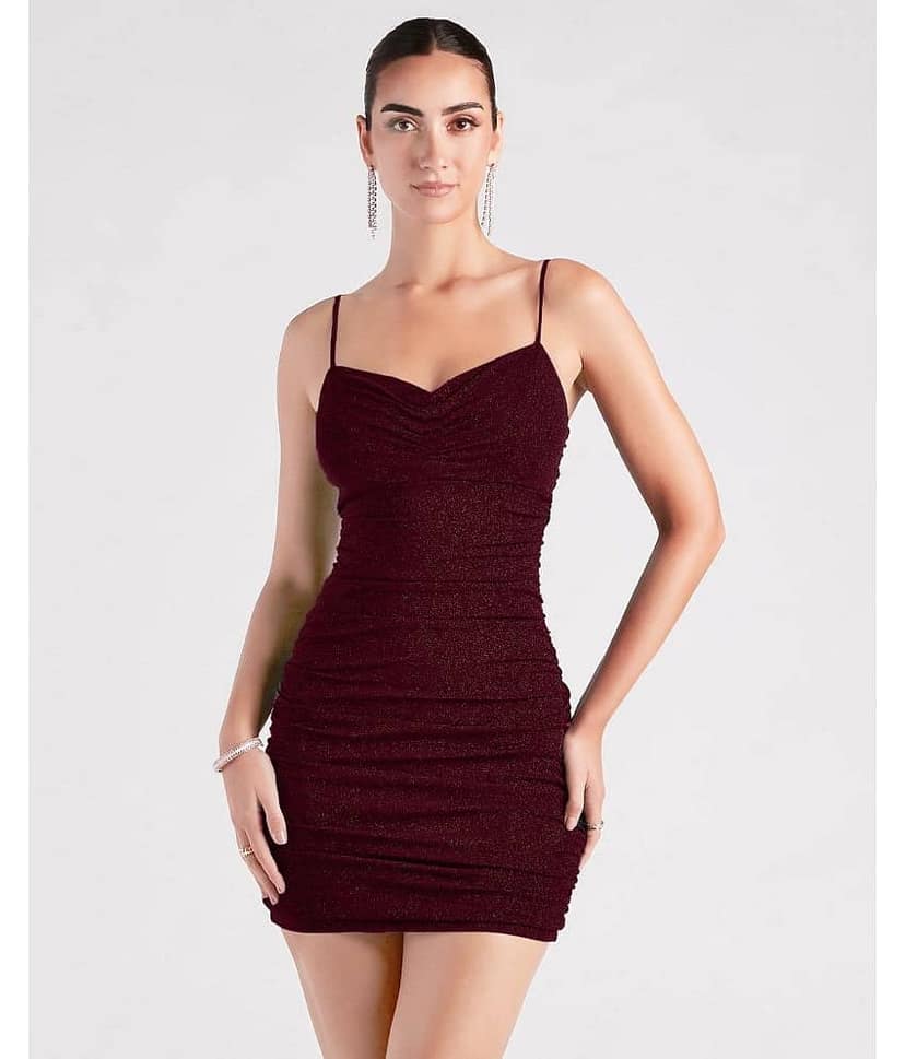 Addyvero Women Polyester Embellished Bodycon Dress ( Maroon )