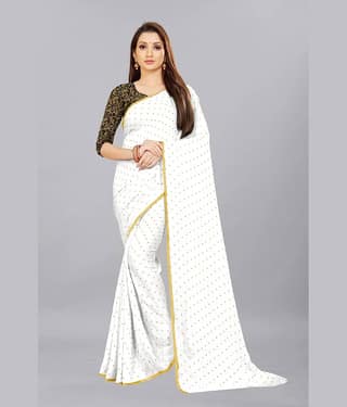 Rhey Chiffon Printed Saree With Unstitched Blouse Piece ( Blue )