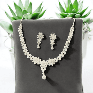 Stunning American Diamond Necklace Set with Earrings for Women