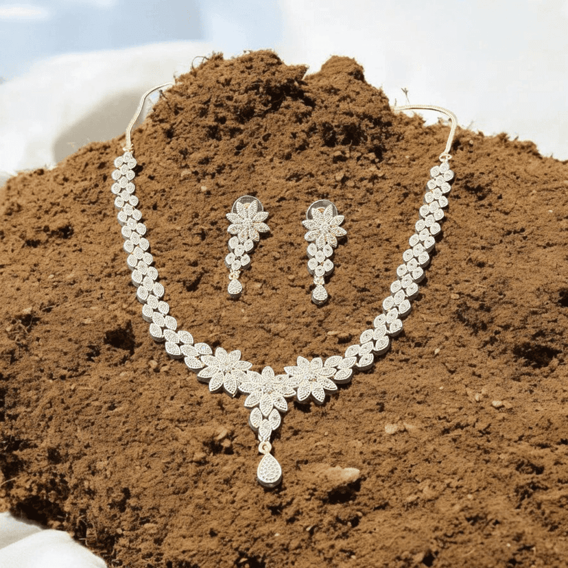 Stunning American Diamond Necklace Set with Earrings for Women view 4