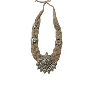 Oxidized German silver pendant with jute braided rope necklace