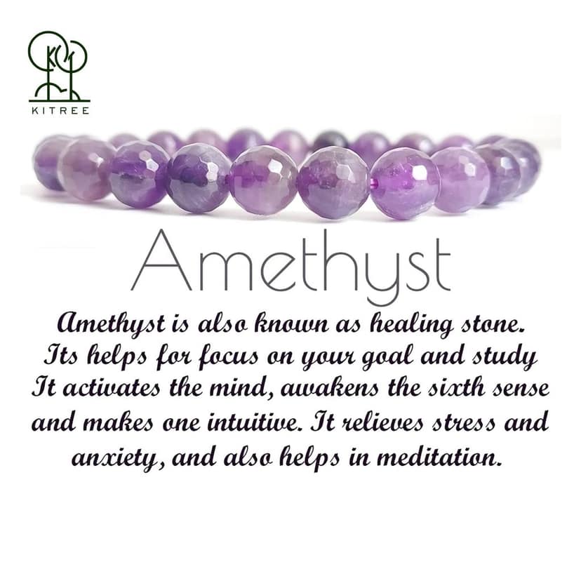 KITREE NATURAL AMETHYST CRYSTAL BRACELET 8MM ROUND SHAPE FOR UNISEX (COLOR PURPLE) view 3