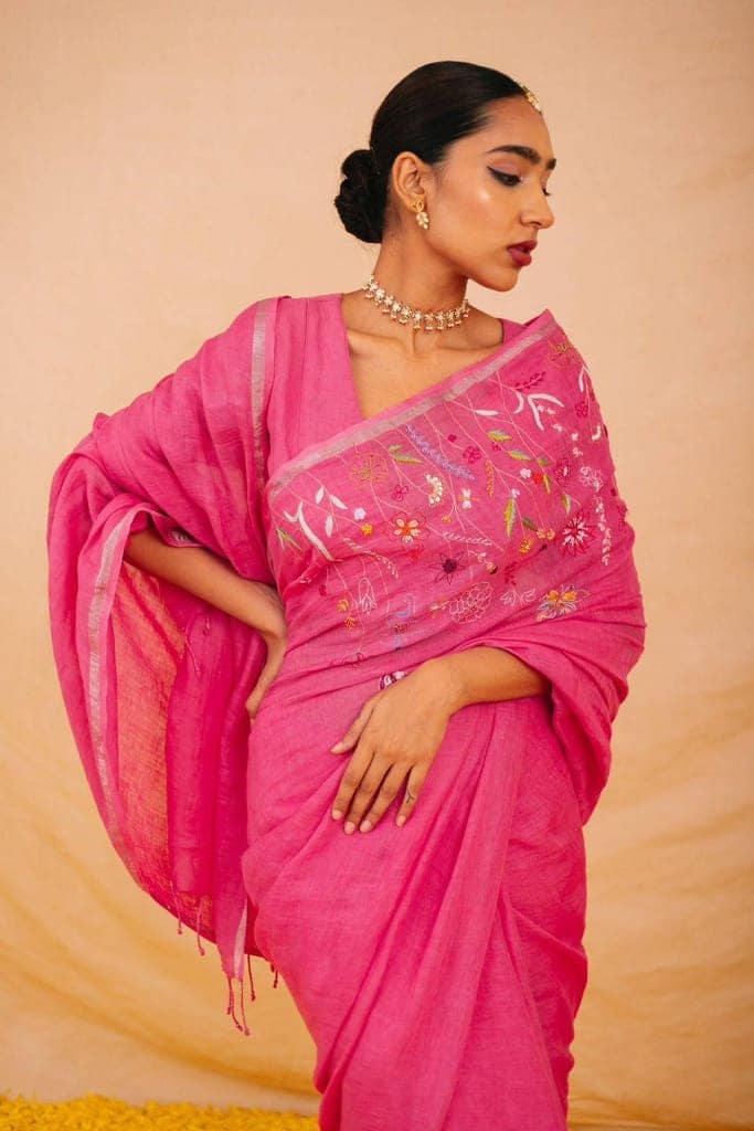 linen cotton with Handmade embroidery
