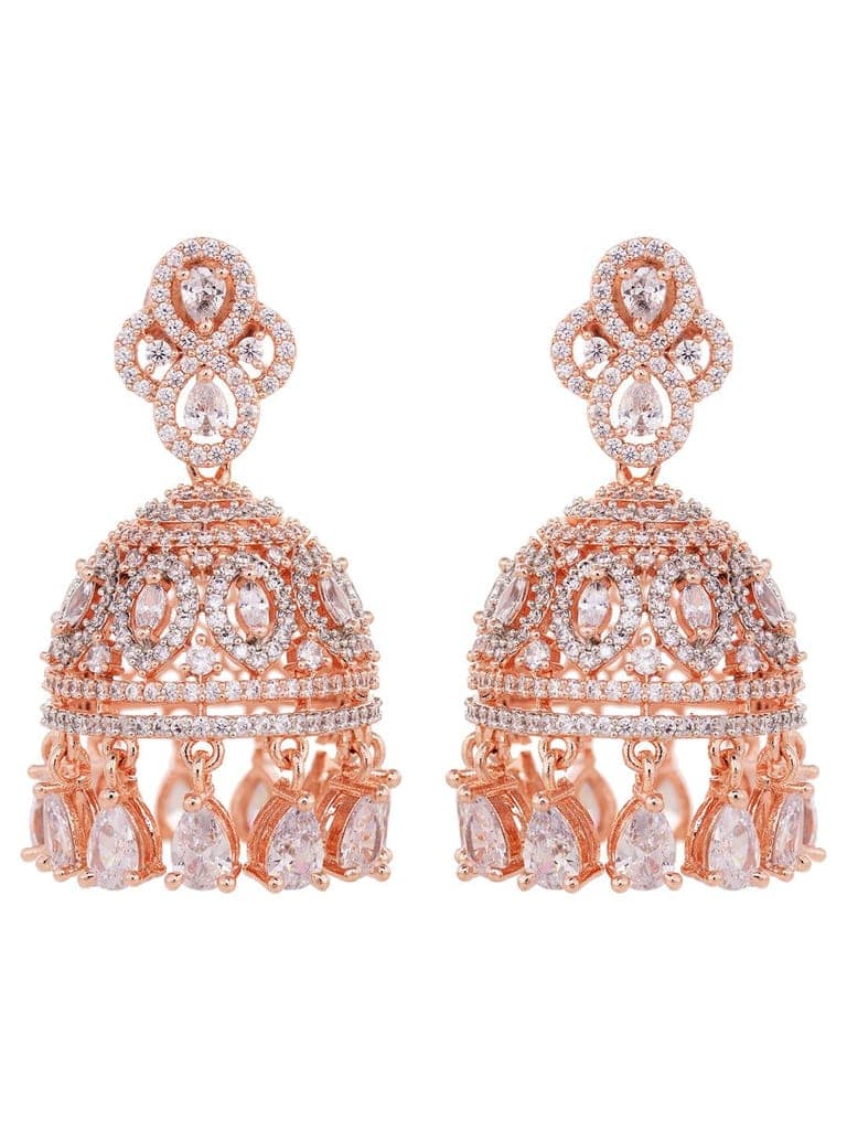 Rose Gold Plated White AD Studded Heavy Choker Jewellery Set view 4